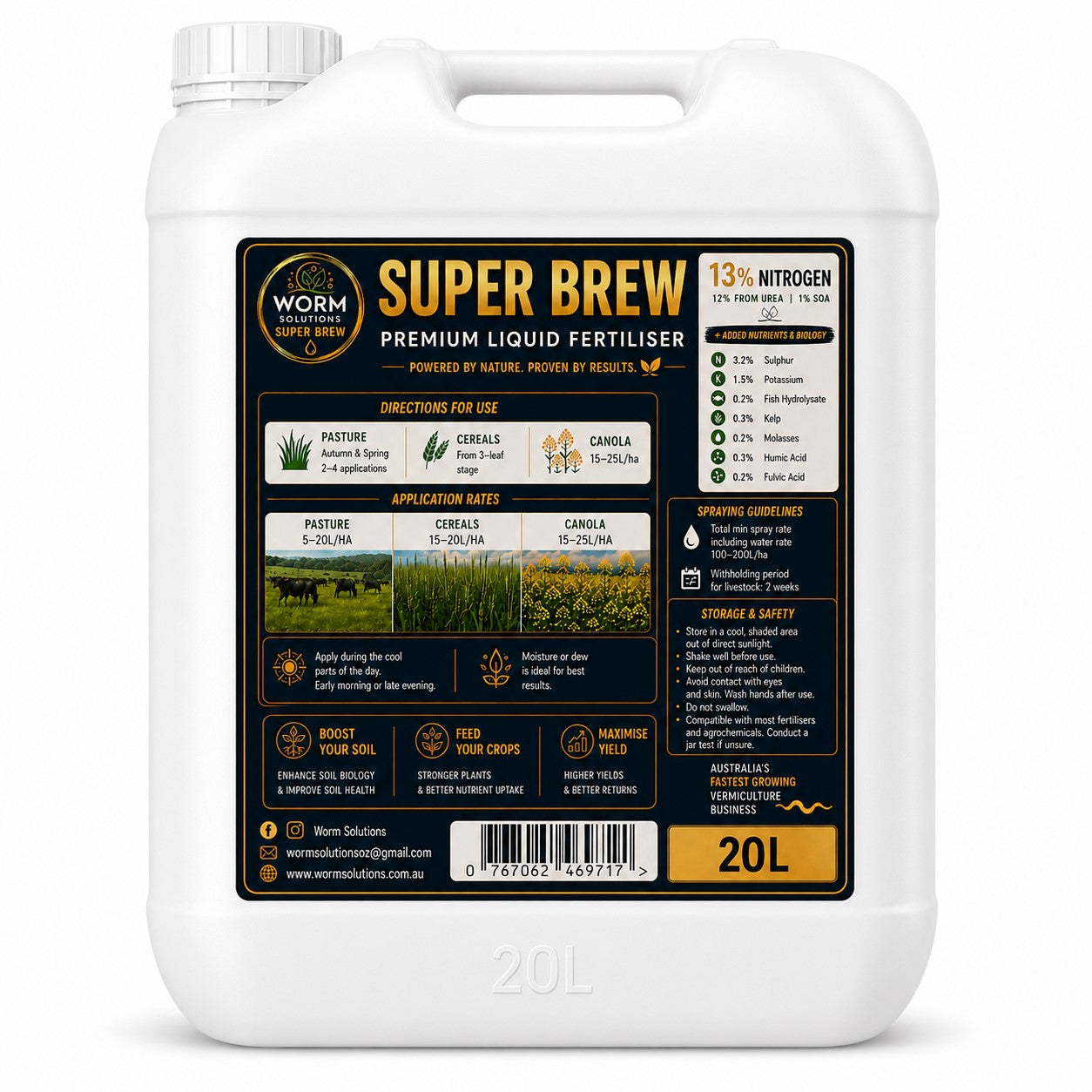 20 Litre Worm Solutions SuperBrew + 13% Nitrogen:                  #SHIPPING INCLUDED IN PRICE#