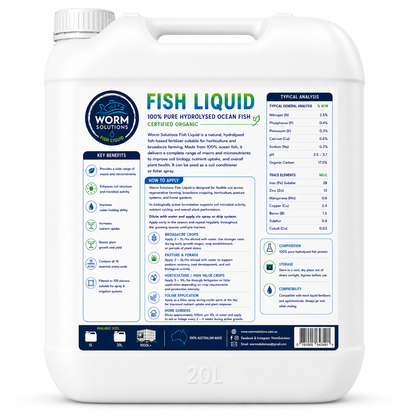 20 Litre Worm Solutions Liquid Fish Hydrolysate: ORGANIC CERTIFIED: #SHIPPING INCLUDED IN PRICE#