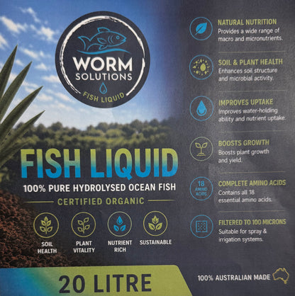 20 Litre Worm Solutions Liquid Fish Hydrolysate: ORGANIC CERTIFIED # SHIPPING INCLUDED #