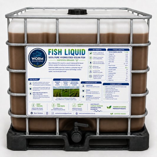 1000L Worm Solutions Liquid Fish Hydrolysate: ORGANIC CERTIFIED..