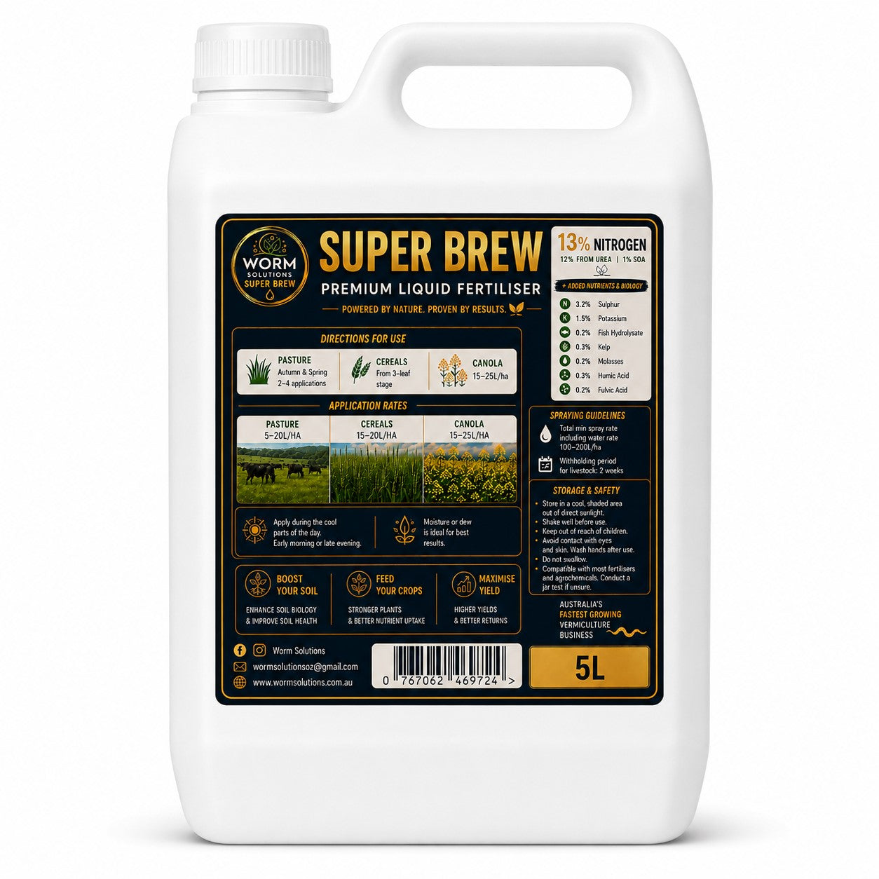 5 Litre Worm Solutions SuperBrew + 13% Nitrogen #SHIPPING INCLUDED IN PRICE#